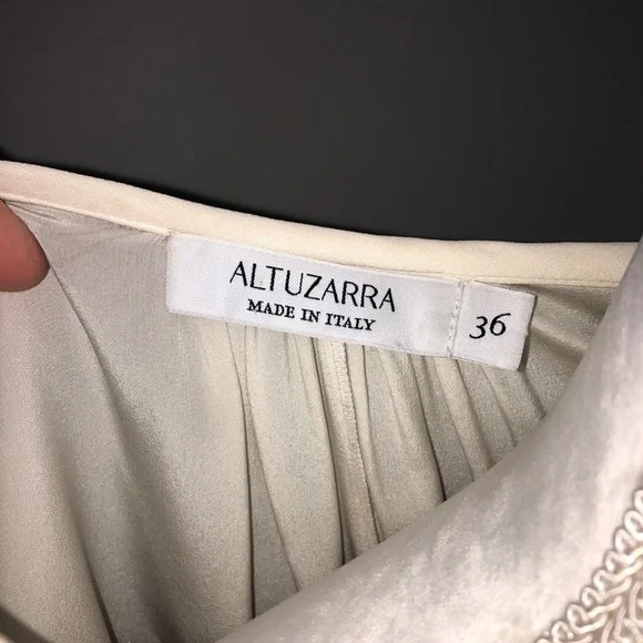 Altuzarra Peasant Blouse Size 4 Tie Embroidered Silk Made In Italy White Black - Picture 10 of 14